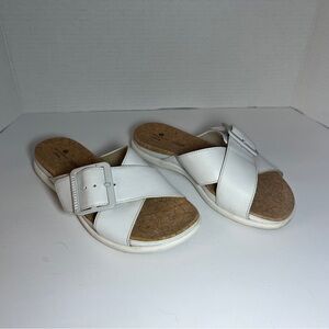 Clarks Womens Eliza April Slides Sandals White  Buckle Slip Ons 6M